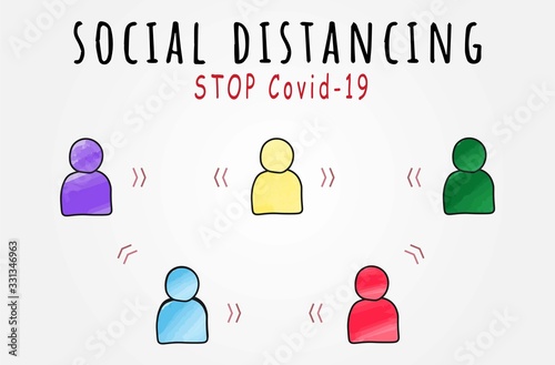 Vector illustration of Social distancing with hand drawing concept. a method for prevention of COVID-19 spreading