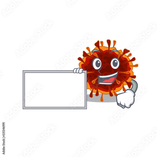 Delta coronavirus with board cartoon mascot design style