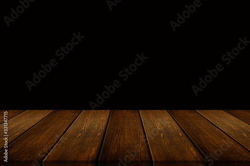 table dark wooden plank isolated on black background.