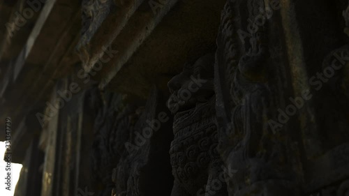 Details of Parambanan hindu temple, monkies, lions, concrete structures, Java Indonesia photo