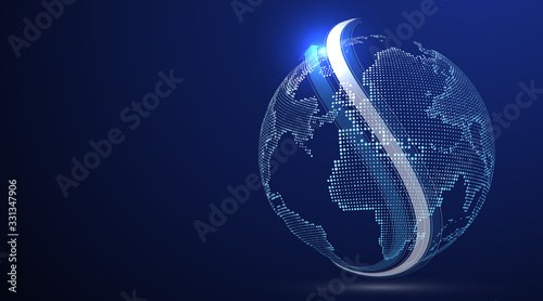 3D earth graphic symbolizing global trade, vector illustration.