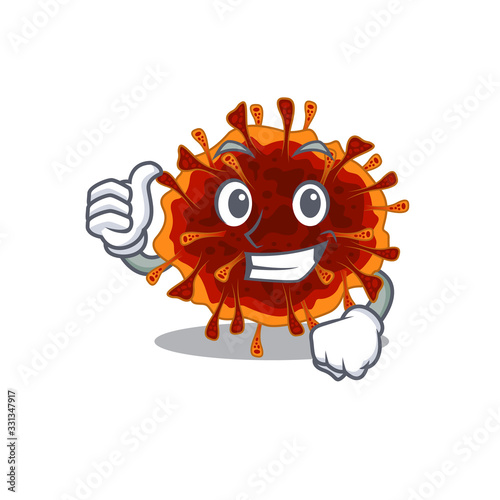 Cool delta coronavirus cartoon design style making Thumbs up gesture