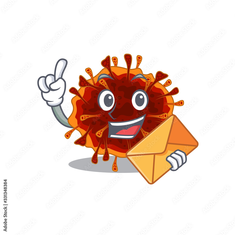 Cute face delta coronavirus mascot design with envelope