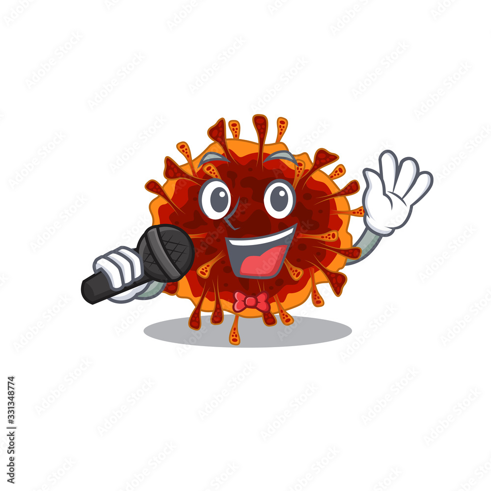 Cute delta coronavirus sings a song with a microphone