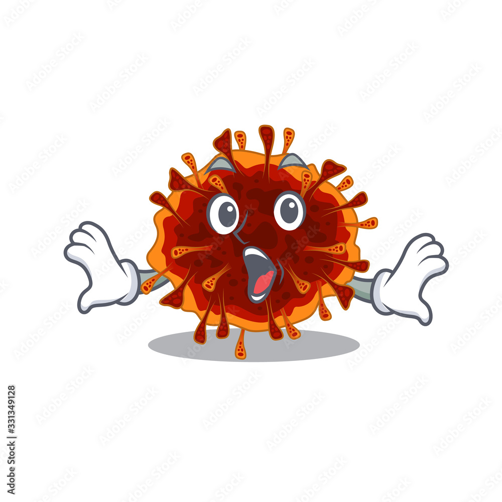 A cartoon character of delta coronavirus making a surprised gesture