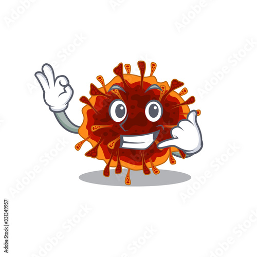 Delta coronavirus mascot cartoon design showing Call me gesture