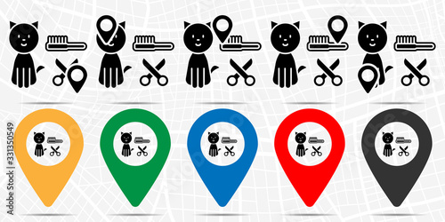 Pet, brush, cat icon in location set. Simple glyph, flat illustration element of petshop theme icons