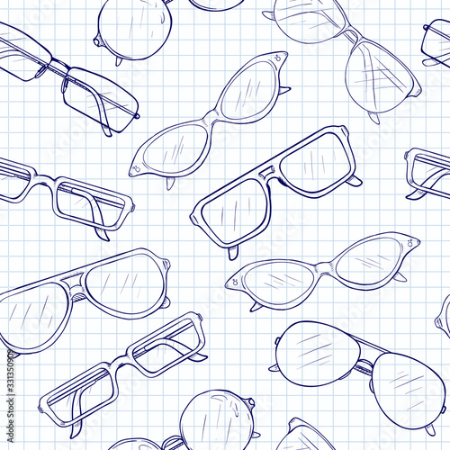 Vector Seamless Pattern of Sketch Eyeglasses