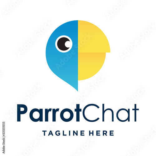 Flat parrot chat vector logo illustration.Premium quality.
