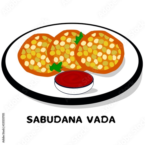 sabudana vada indian Maharashtra street Food Vector
