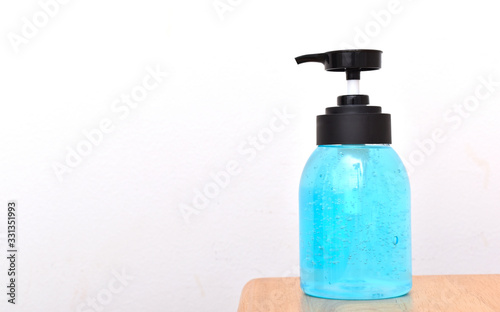 Gel, alcohol or soap to kill bacteria on the edge of the table