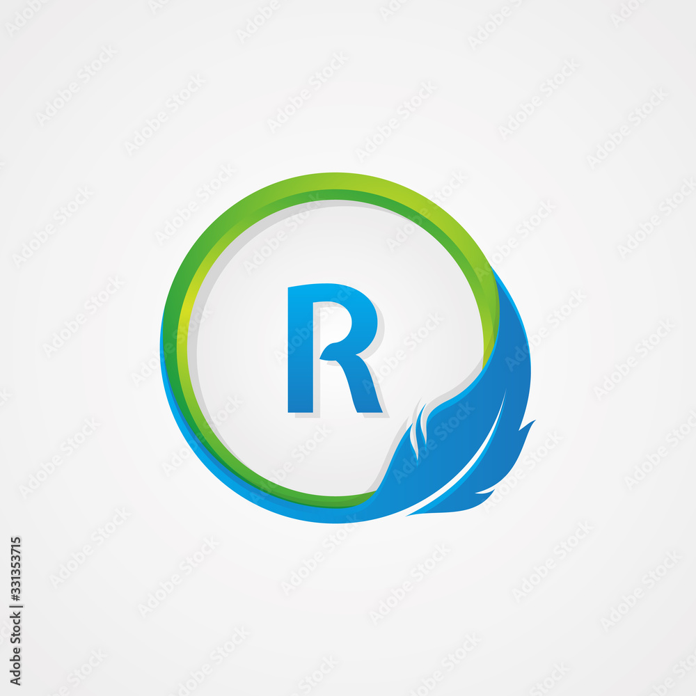 Letter R inside Round shaped feather icon for element design symbol Letter R inside Round shaped feather icon for element design symbol