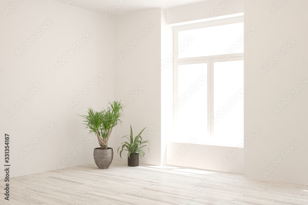 White empty room. Scandinavian interior design. 3D illustration White empty room. Scandinavian interior design. 3D illustration