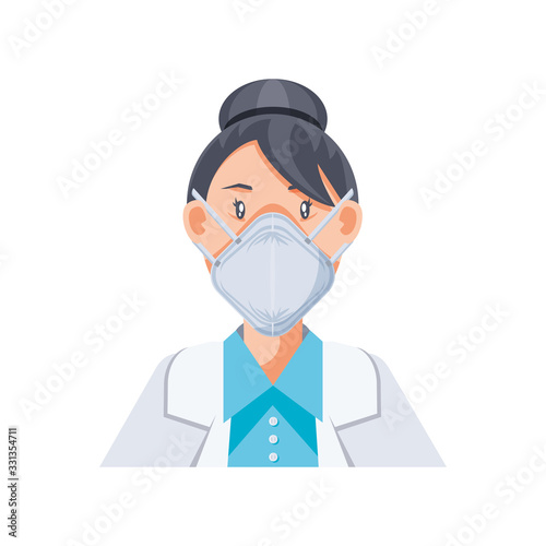 woman with medical mask on white background