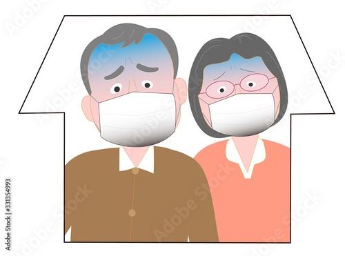 ウイルスの感染を防ぐため外出を控える家族。