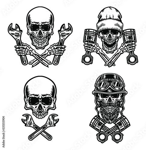 Set of motorcycle skull, isolated on white background