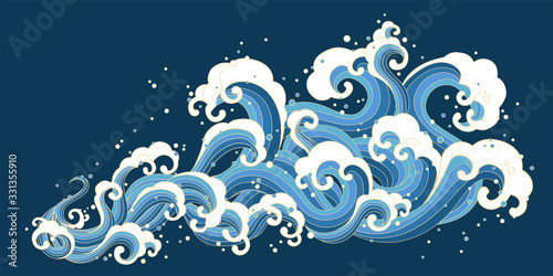 Ukiyo-e style splashing ocean tide