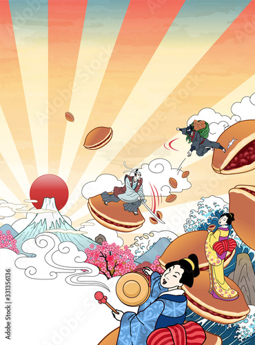People playing upon dorayaki