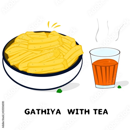 Gathiya with Tea indian Gujarati Food Vector photo