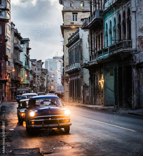 Traffic in old Havana in the evening, Cuba, Caribbean photo