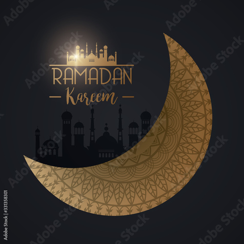 ramadan kareem card with golden moon and taj mahal