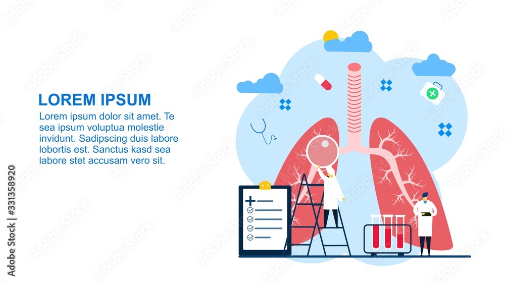Flat tiny lungs healthcare persons concept. Abstract respiratory system examination and treatment.vector illustration