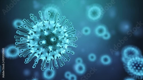 Virus Covid-19 infection 3D medical illustration. Microscopic view of floating China pathogen respiratory influenza virus cells. Dangerous asian ncov corona virus, pandemic risk background.Covid virus