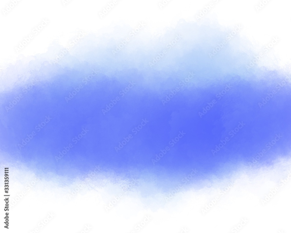 Watercolor brush texture background. Blue color paint stain splash water pattern on white paper.