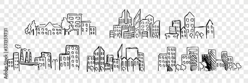 Hand drawn buildings, skyscrapper set collection