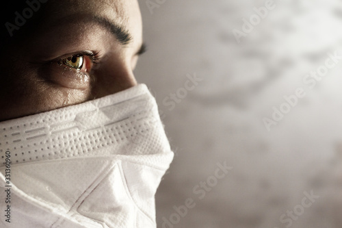 Women with safety mask from coronavirus. Covid 19 alpha, beta, gamma, delta, lambda, mu, omicron variants outbreak around the world photo