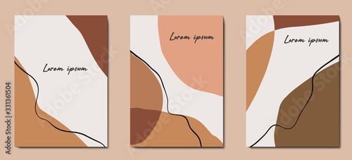 Set of autumn brown backgrounds for cards and invitations. Modern design, geometric minimalism, pastel colors.