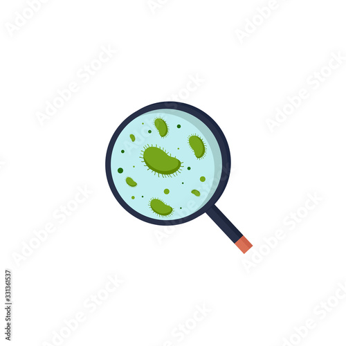 Cartoon bacteria under a magnifying glass Infectious disease Cornavirus Covid-19 On white background