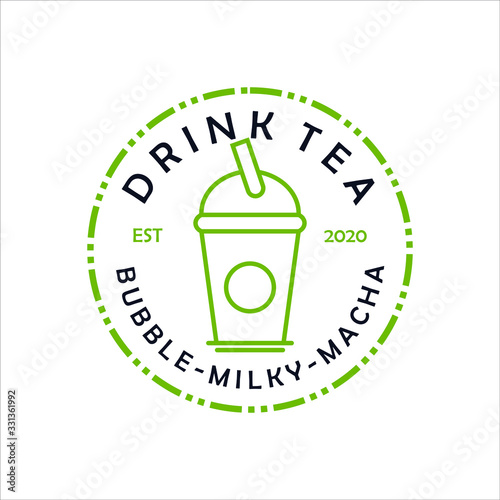 simple fresh drink bubble tea cup vector with cute text best for beverage bar logo design template in stamp style