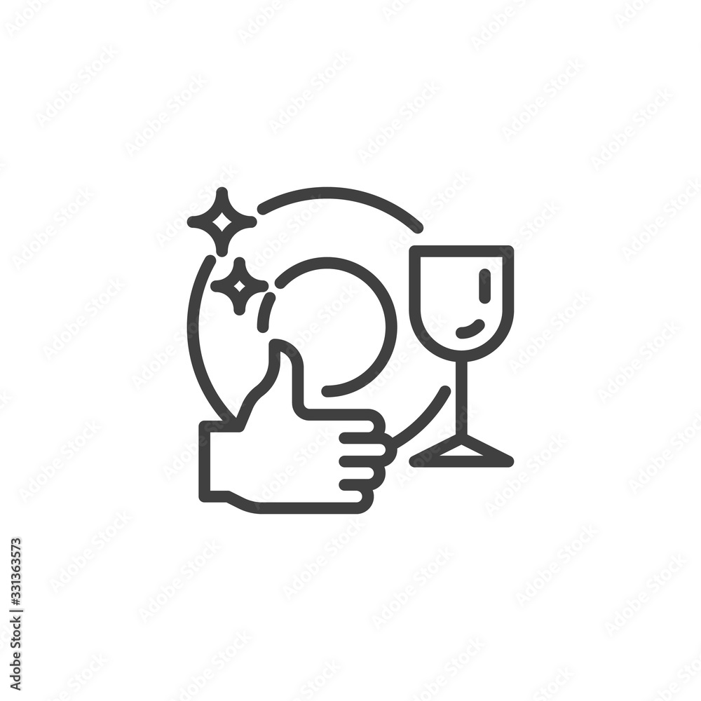 Clean tableware line icon. linear style sign for mobile concept and web design. Clean plate and glass outline vector icon. Laundry service symbol, logo illustration. Vector graphics Clean tableware line icon. linear style sign for mobile concept and web design. Clean plate and glass outline vector icon. Laundry service symbol, logo illustration. Vector graphics