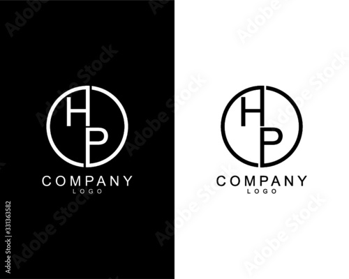 geometric circle HP, PH company logo letters design concept in black and white colors
