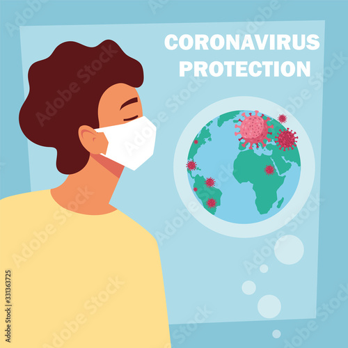 man with surgical mask, protection against coronavirus in public place