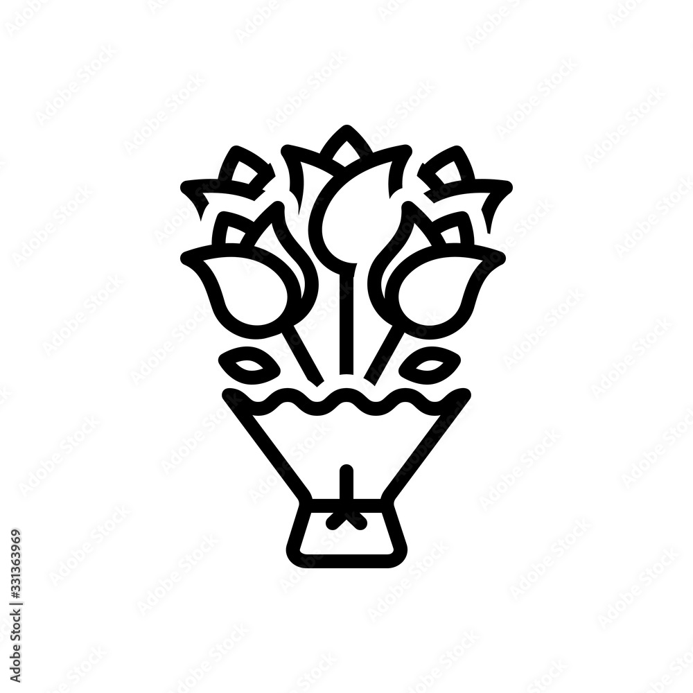 Black line icon for bunch of roses