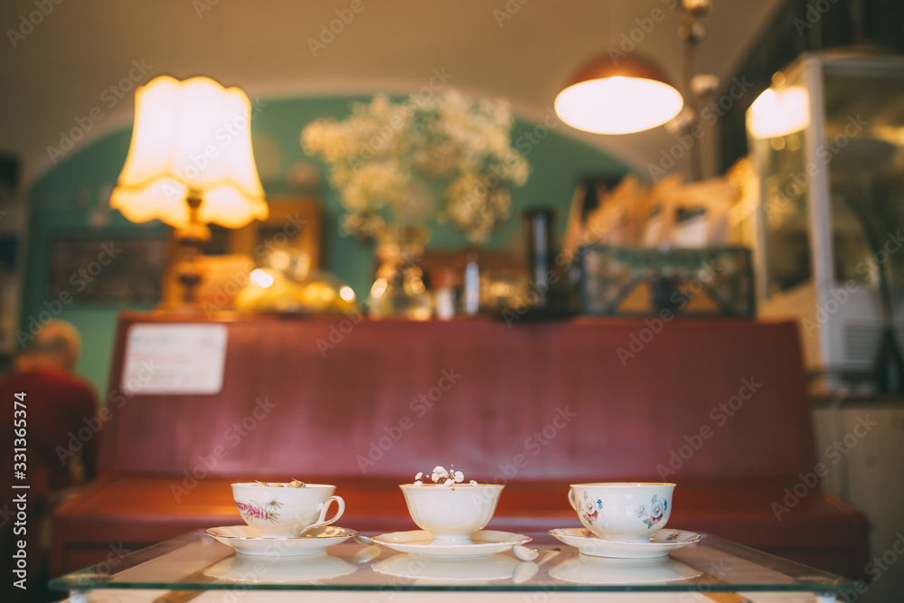 Hot chocolate served with flower decoration. New barista style. Hot chocolate served with flower decoration. New barista style.