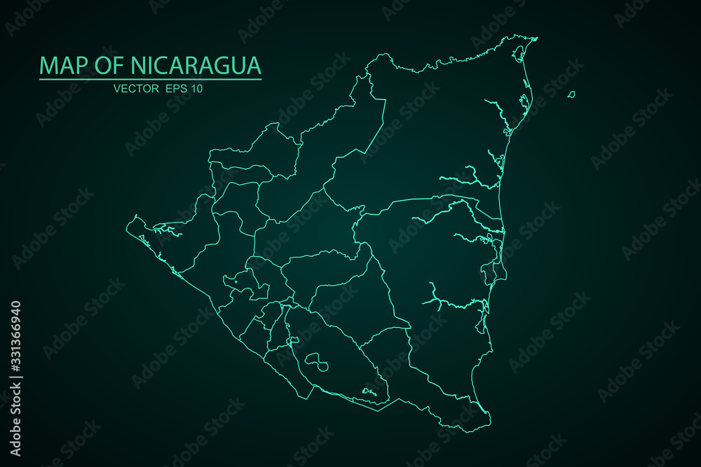 Map of Nicaragua - Blue Geometric Rumpled Triangular , Vector map-Nicaragua country, Polygonal Design For Your . Vector illustration eps 10. - Vector