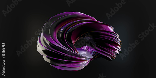 dark violet futuristic curvy torus object on black background 3D rendering illustration