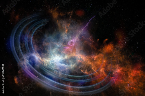 Collage on space, science. Fantastic black hole with rings in outer space. Elements of this image furnished by NASA.
