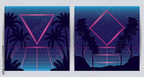 wanderlust poster with trees and palms scenes