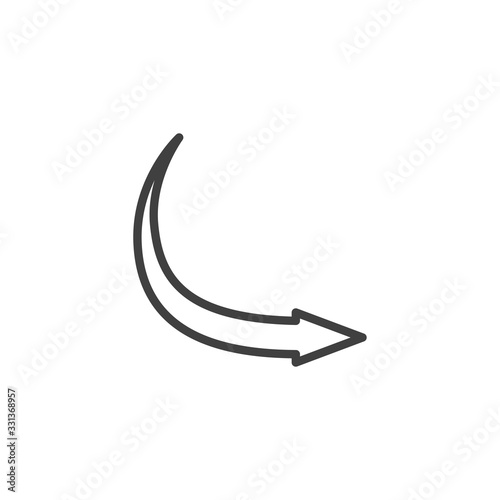 Curve arrow right line icon. linear style sign for mobile concept and web design. New Arrow pointer outline vector icon. Symbol, logo illustration. Vector graphics