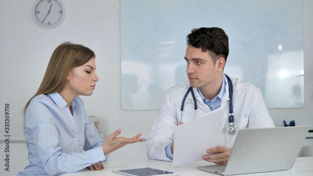 Fototapeta premium Doctor Telling about Disease to Patient, Medical Report