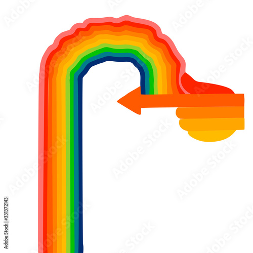 Warm colored hands with arrow tipped forefingers and rainbows growing out of it
