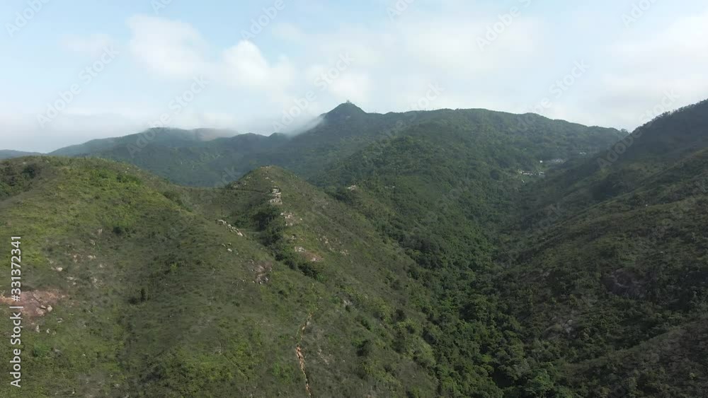 Aerial view of Hong Kong Lion rock country park mountains.