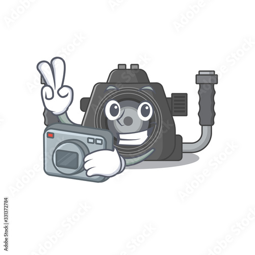 Underwater camera mascot design as a professional photographer with a camera