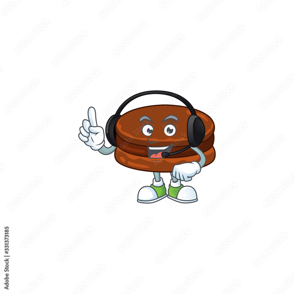 An attractive chocolate alfajor mascot character concept wearing headphone