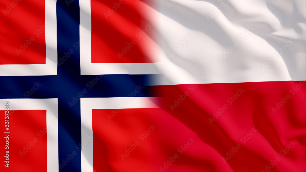 Obraz premium Waving Poland and Norway Flags