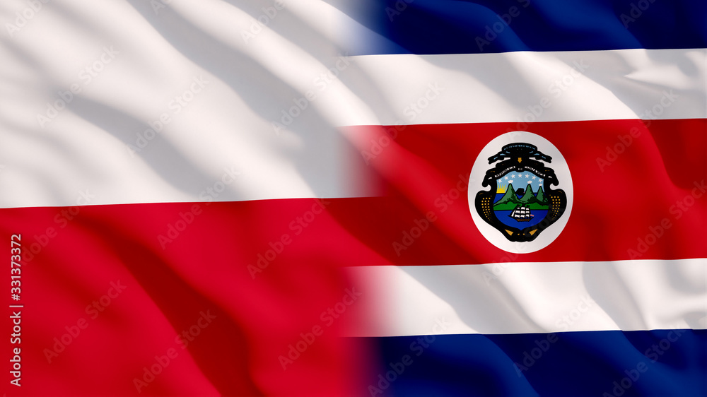 Waving Poland and Costa Rica Flags Waving Poland and Costa Rica Flags